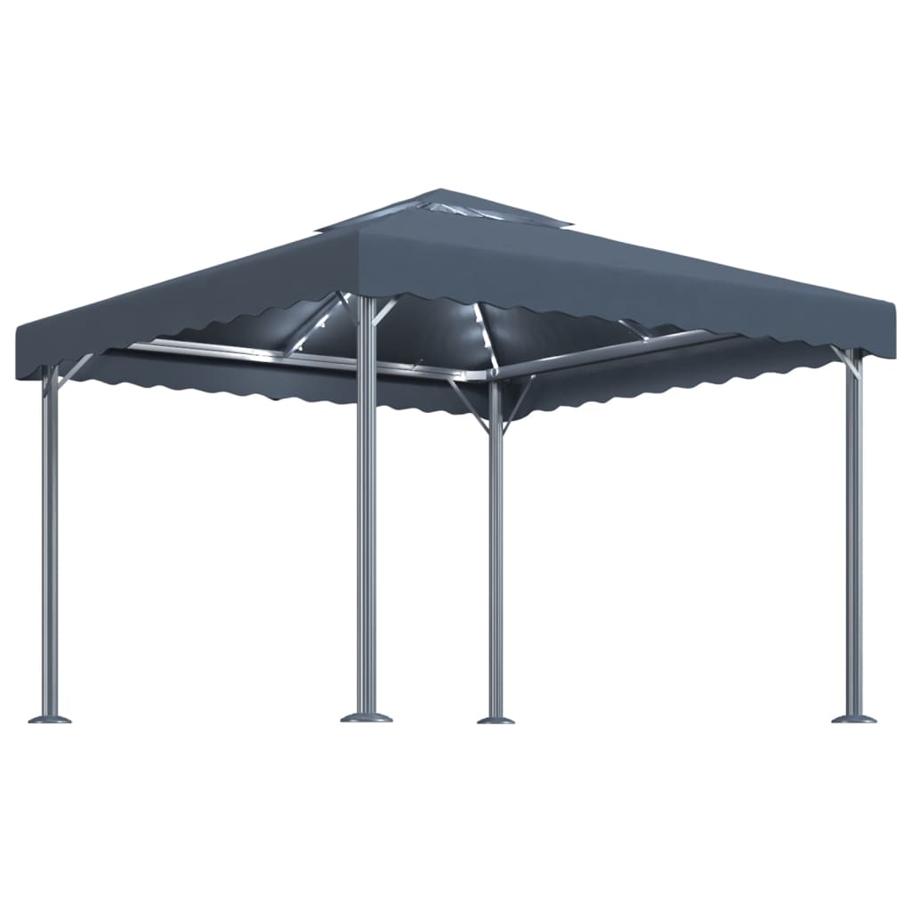 Vidaxl prieel met led-lichtslinger 300x300 cm aluminium antracietkleur