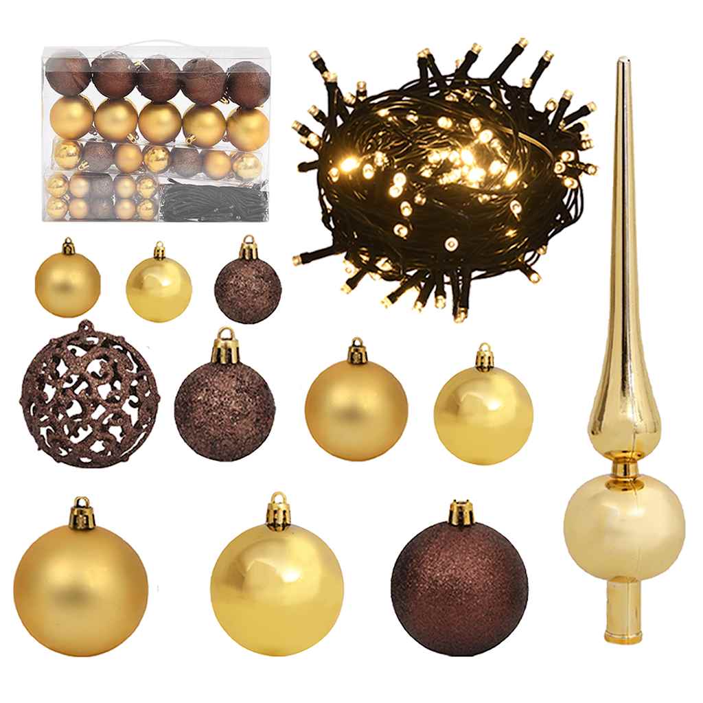 Vidaxl 60-delige kerstballenset met piek en 150 led's goud en brons