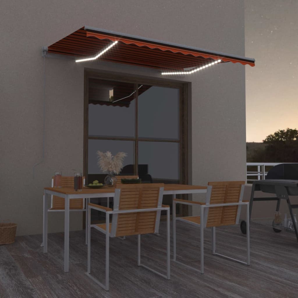 VidaXL Luifel handmatig uittrekbaar met LED 350x250 cm oranje en bruin