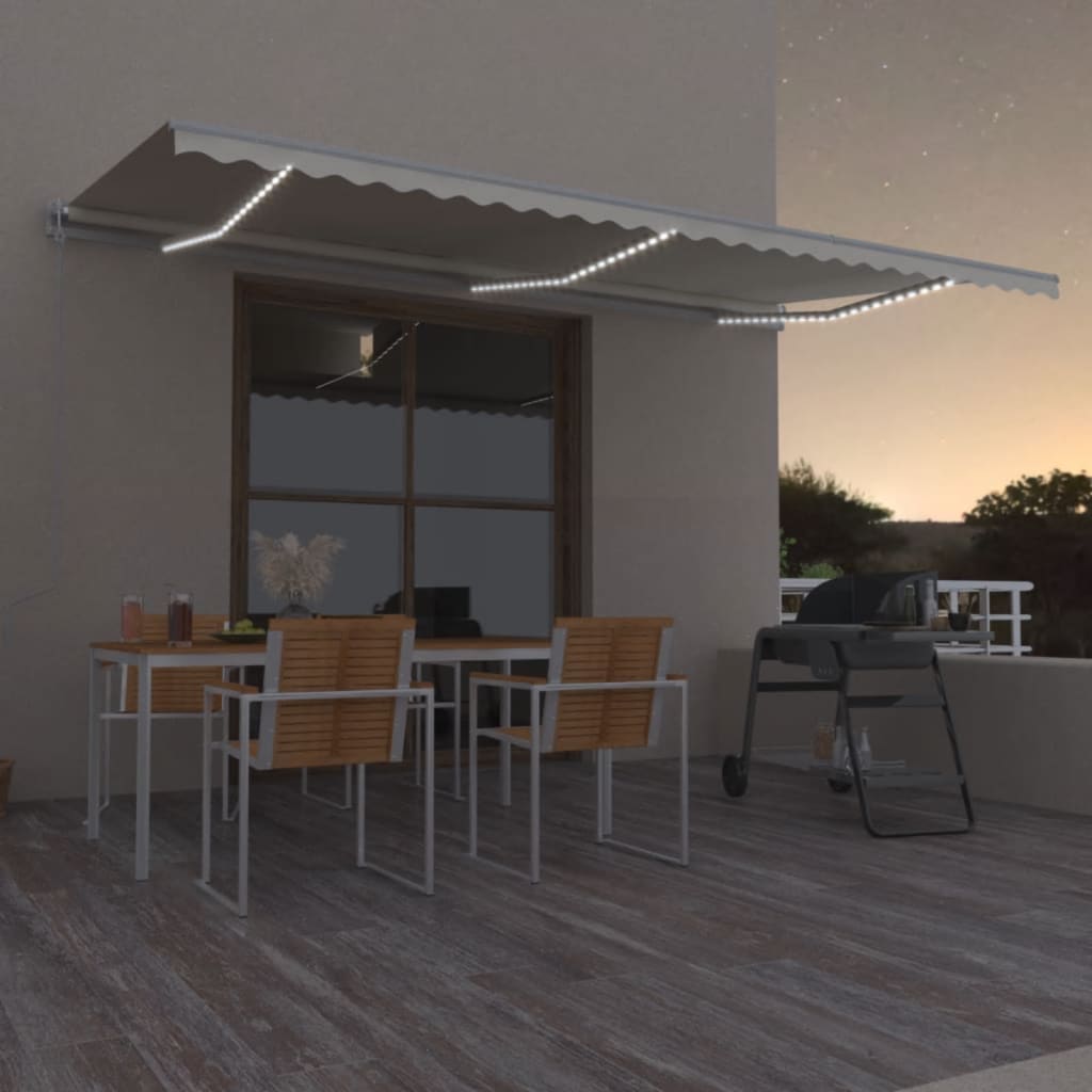 VidaXL Luifel automatisch met LED en windsensor 600x300 cm crèmekleur