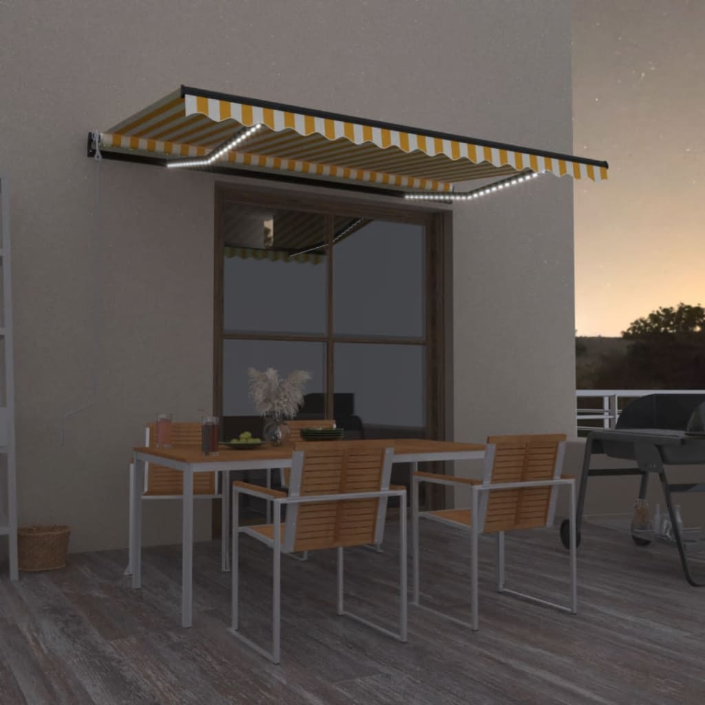 VidaXL Luifel automatisch met LED en windsensor 450x300 cm geel en wit
