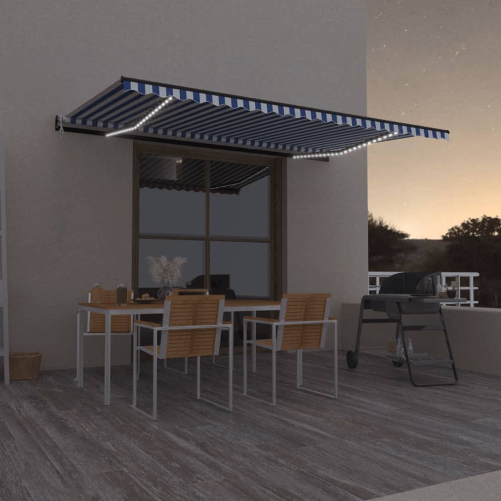 VidaXL Luifel automatisch met LED en windsensor 500x300 cm blauw wit