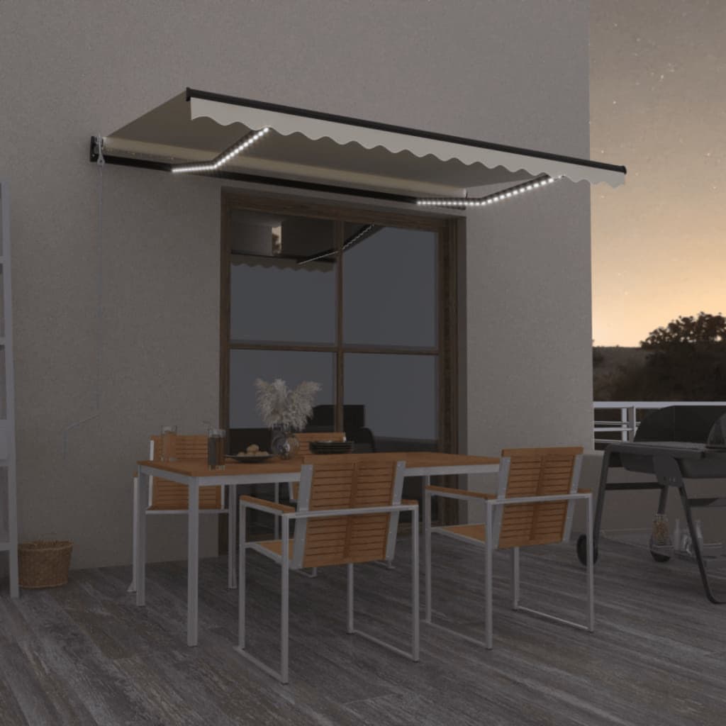 VidaXL Luifel automatisch met LED en windsensor 400x350 cm crèmekleur