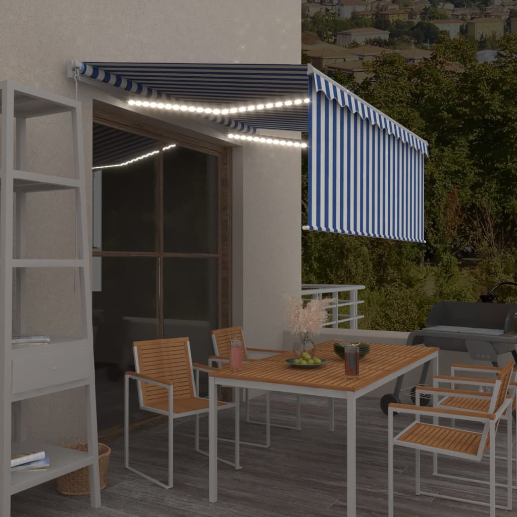 VidaXL Luifel handmatig uittrekbaar rolgordijn LED 3x2,5m blauw wit