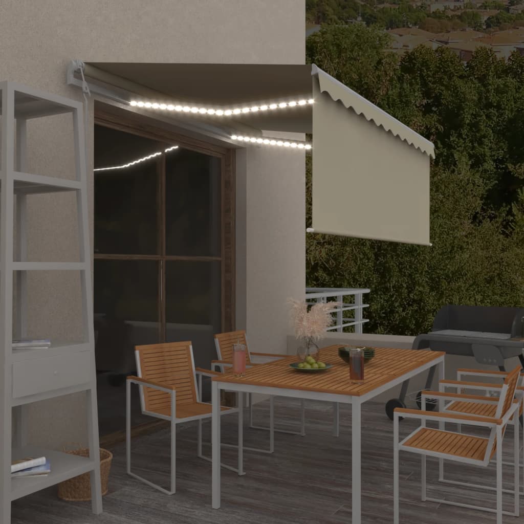 Vidaxl luifel automatisch met gordijn, led en windsensor 3x2,5 m crème