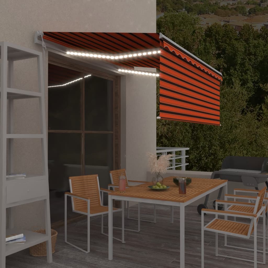 Vidaxl luifel met rolgordijn, led en windsensor 3x2,5 m oranje bruin