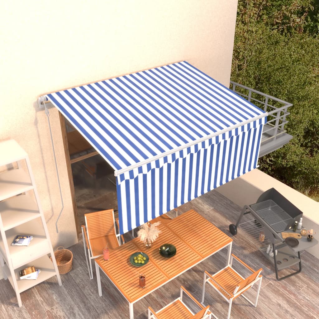 VidaXL Luifel automatisch uittrekbaar blauw rolgordijn 3,5x2,5m wit