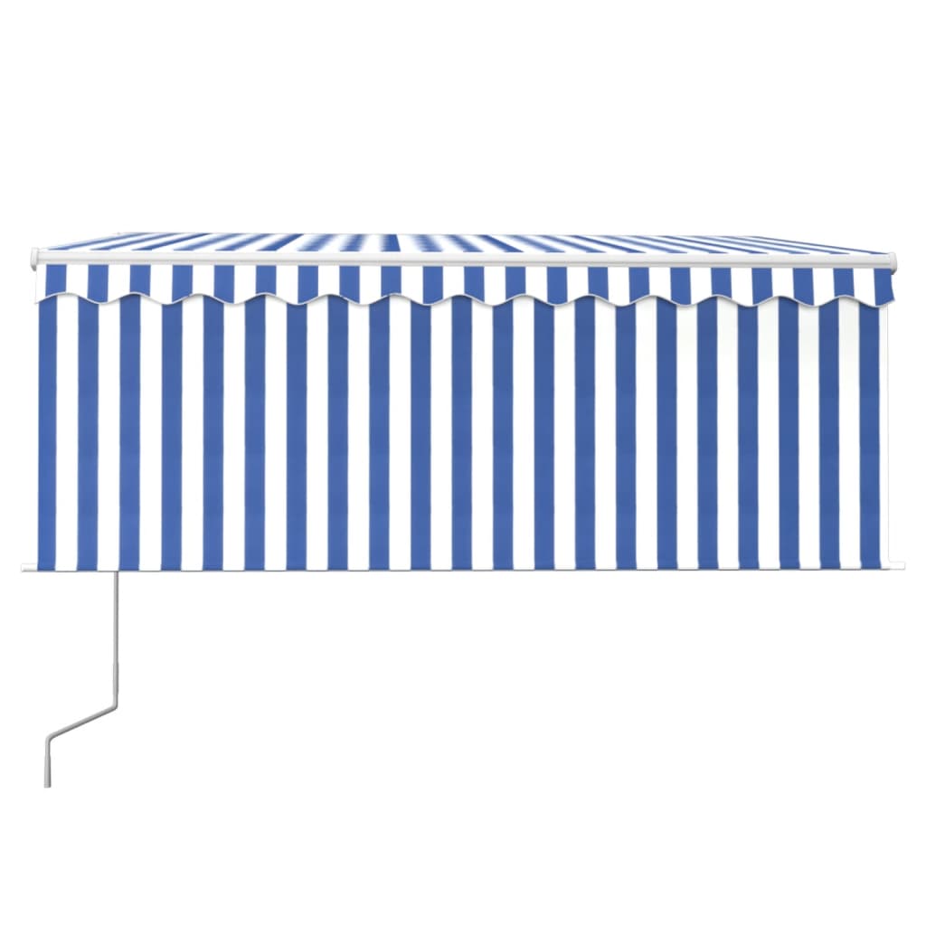 VidaXL Luifel met rolgordijn, LED en windsensor 3,5x2,5 m blauw en wit