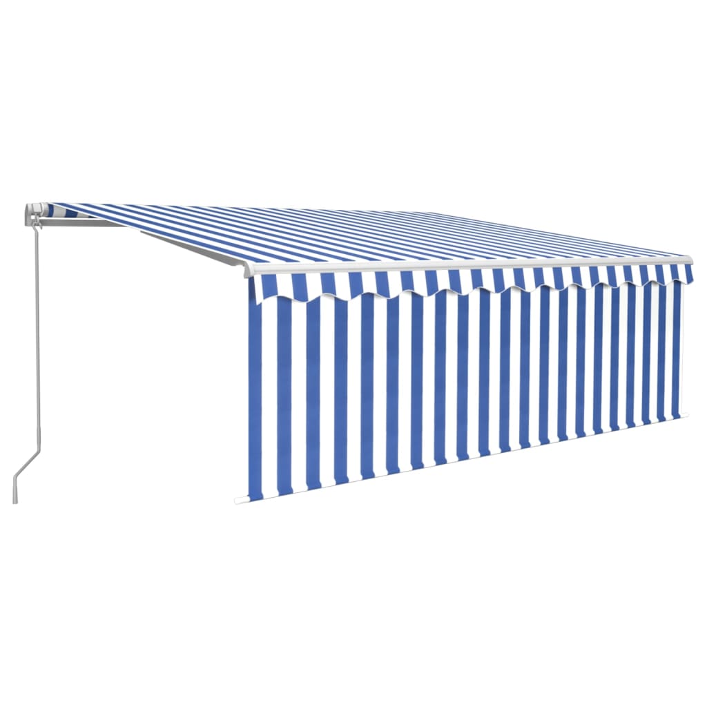 VidaXL Luifel handmatig uittrekbaar met rolgordijn LED 4x3m blauw wit