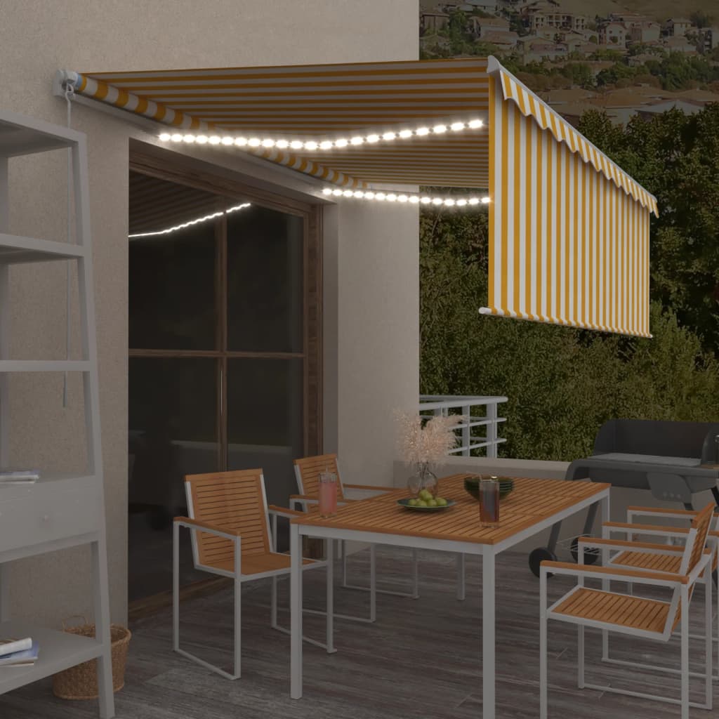 VidaXL Luifel handmatig uittrekbaar met rolgordijn LED 4x3m geel wit