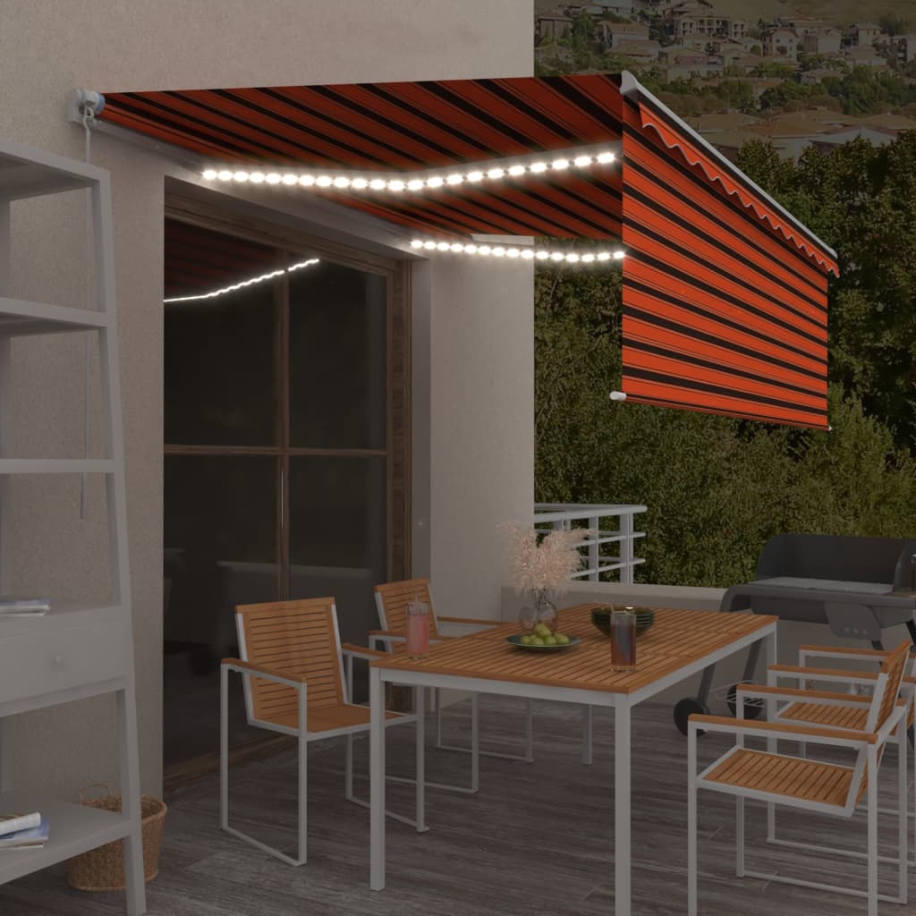 VidaXL Luifel handmatig uittrekbaar rolgordijn LED 4x3m oranje bruin