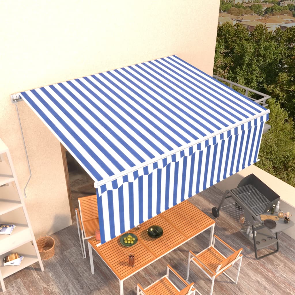 VidaXL Luifel handmatig uittrekbaar met rolgordijn 4,5x3m blauw wit
