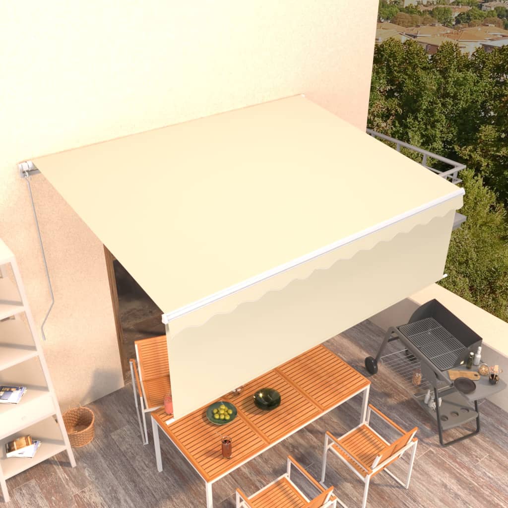 VidaXL Luifel handmatig uittrekbaar met rolgordijn 4,5x3m crèmekleur