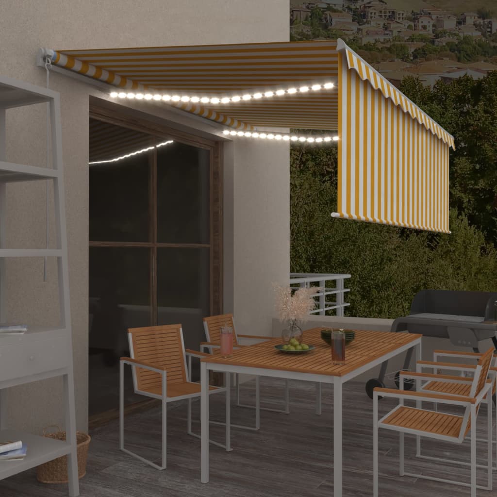 VidaXL Luifel handmatig uittrekbaar rolgordijn en LED 4,5x3m geel wit