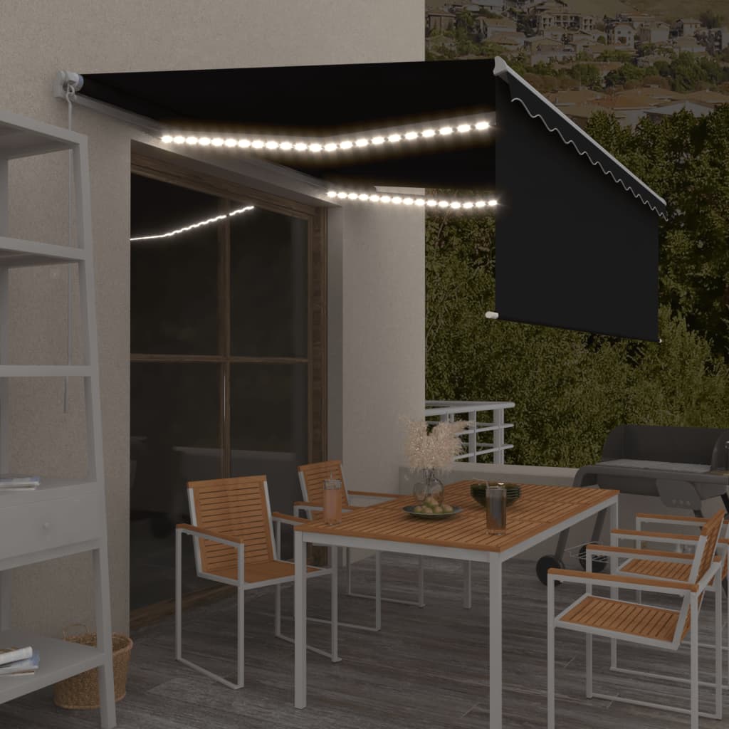 VidaXL Luifel handmatig uittrekbaar rolgordijn LED 4,5x3m antraciet
