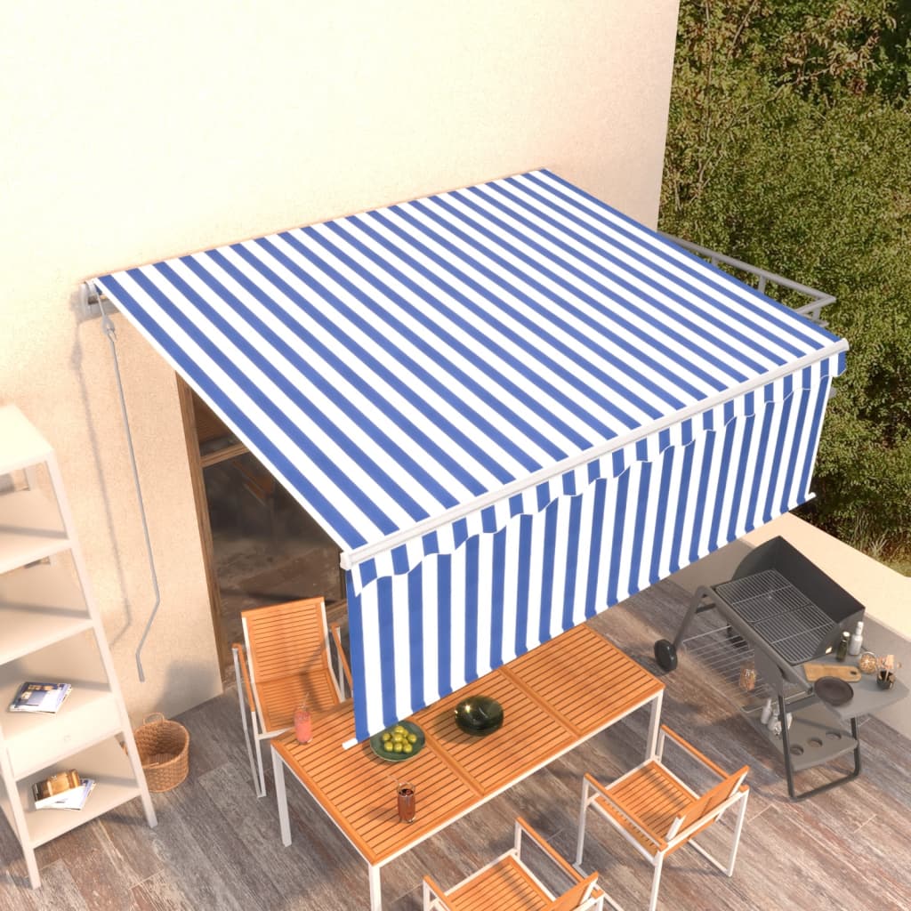 VidaXL Luifel automatisch uittrekbaar met rolgordijn 4,5x3m blauw wit