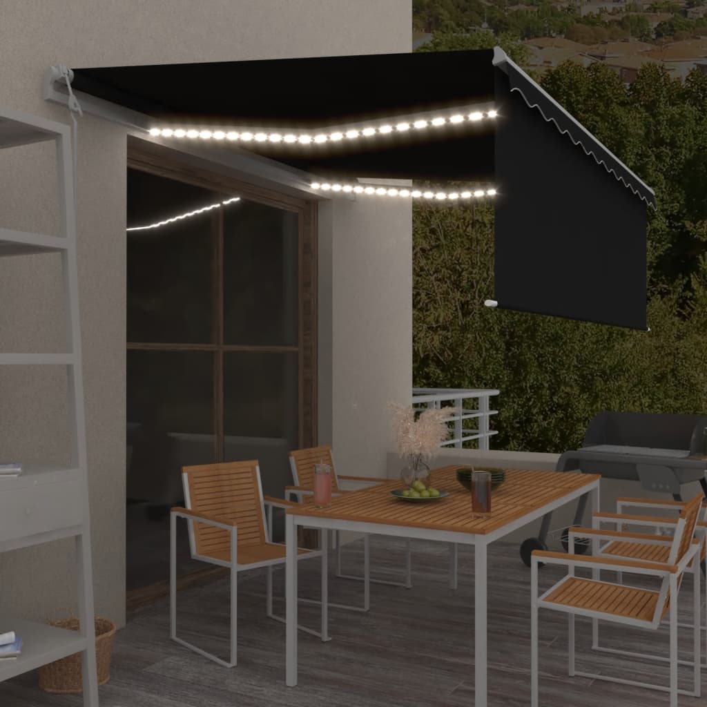 VidaXL Luifel automatisch met gordijn LED windsensor 4,5x3m antraciet