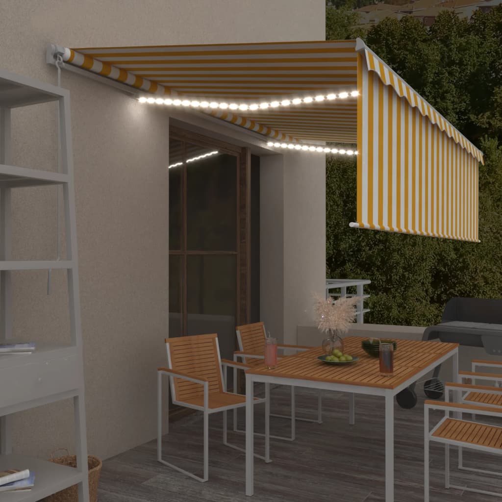 VidaXL Luifel handmatig uittrekbaar met rolgordijn LED 5x3m geel wit