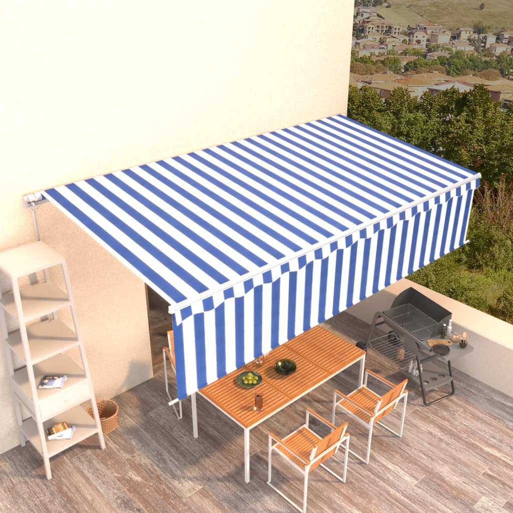 VidaXL Luifel handmatig uittrekbaar met rolgordijn 6x3m blauw en wit