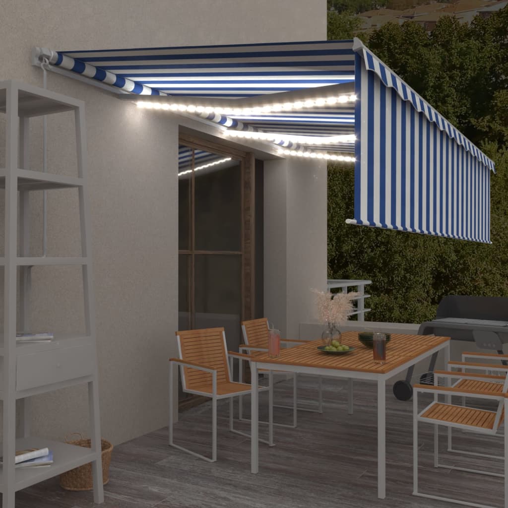 VidaXL Luifel handmatig uittrekbaar met rolgordijn LED 6x3m blauw wit