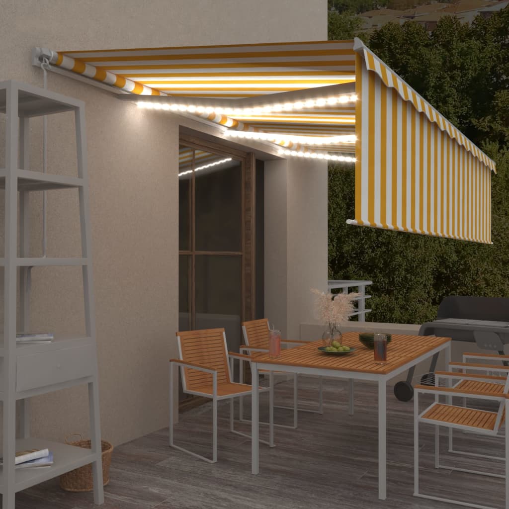 VidaXL Luifel handmatig uittrekbaar met rolgordijn LED 6x3m geel wit