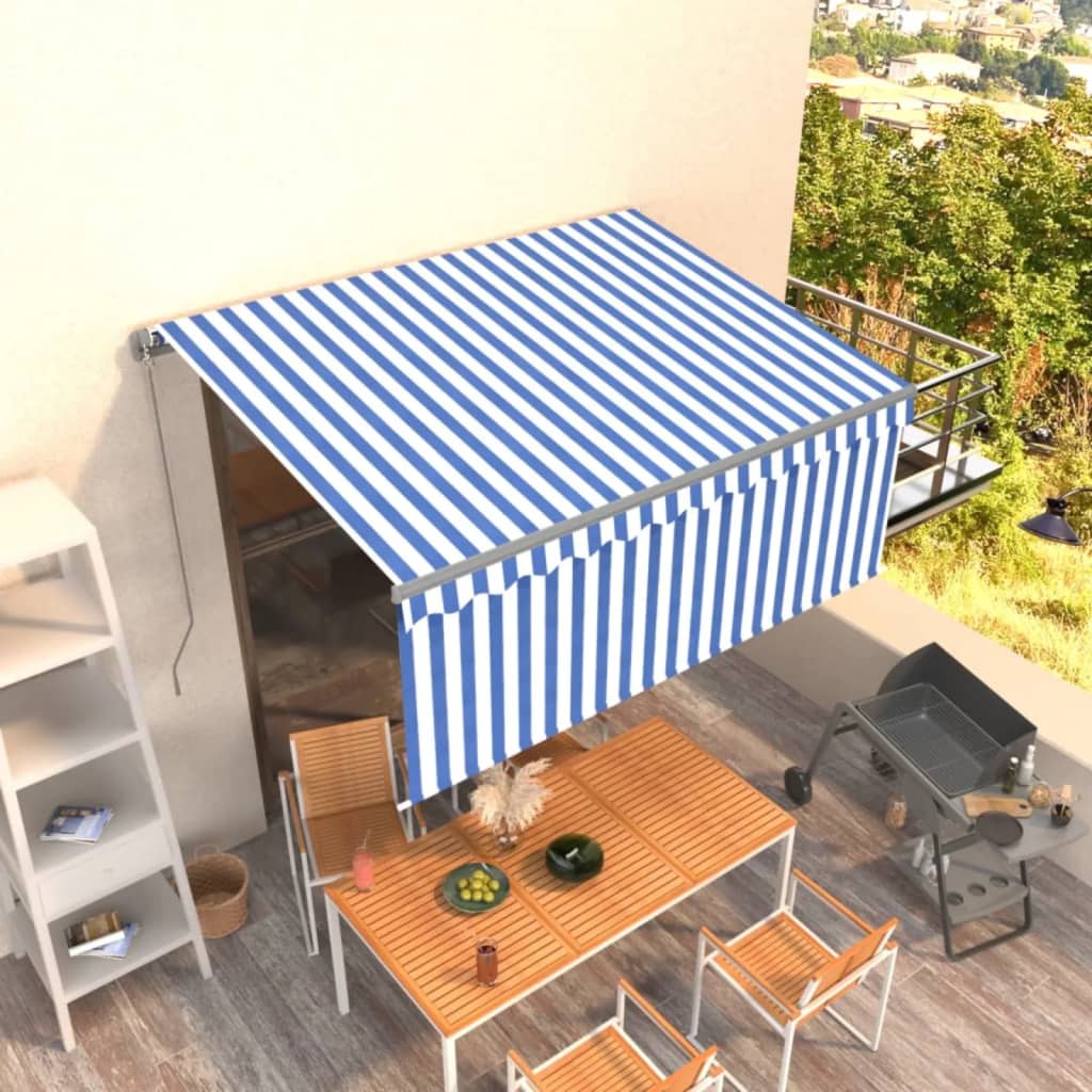 VidaXL Luifel handmatig uittrekbaar met rolgordijn 3x2,5m blauw wit