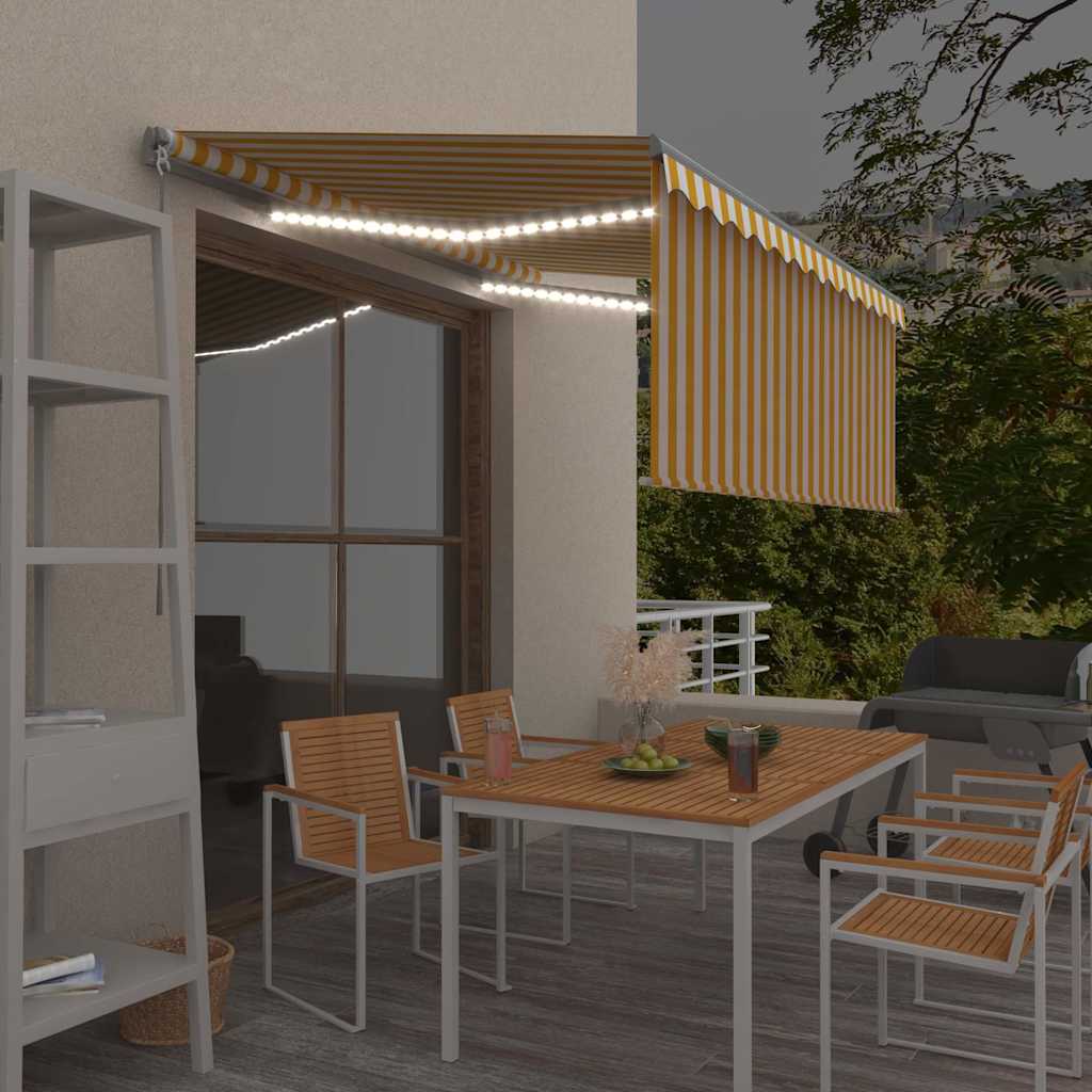 Vidaxl luifel handmatig uittrekbaar rolgordijn led 3x2,5 m geel en wit