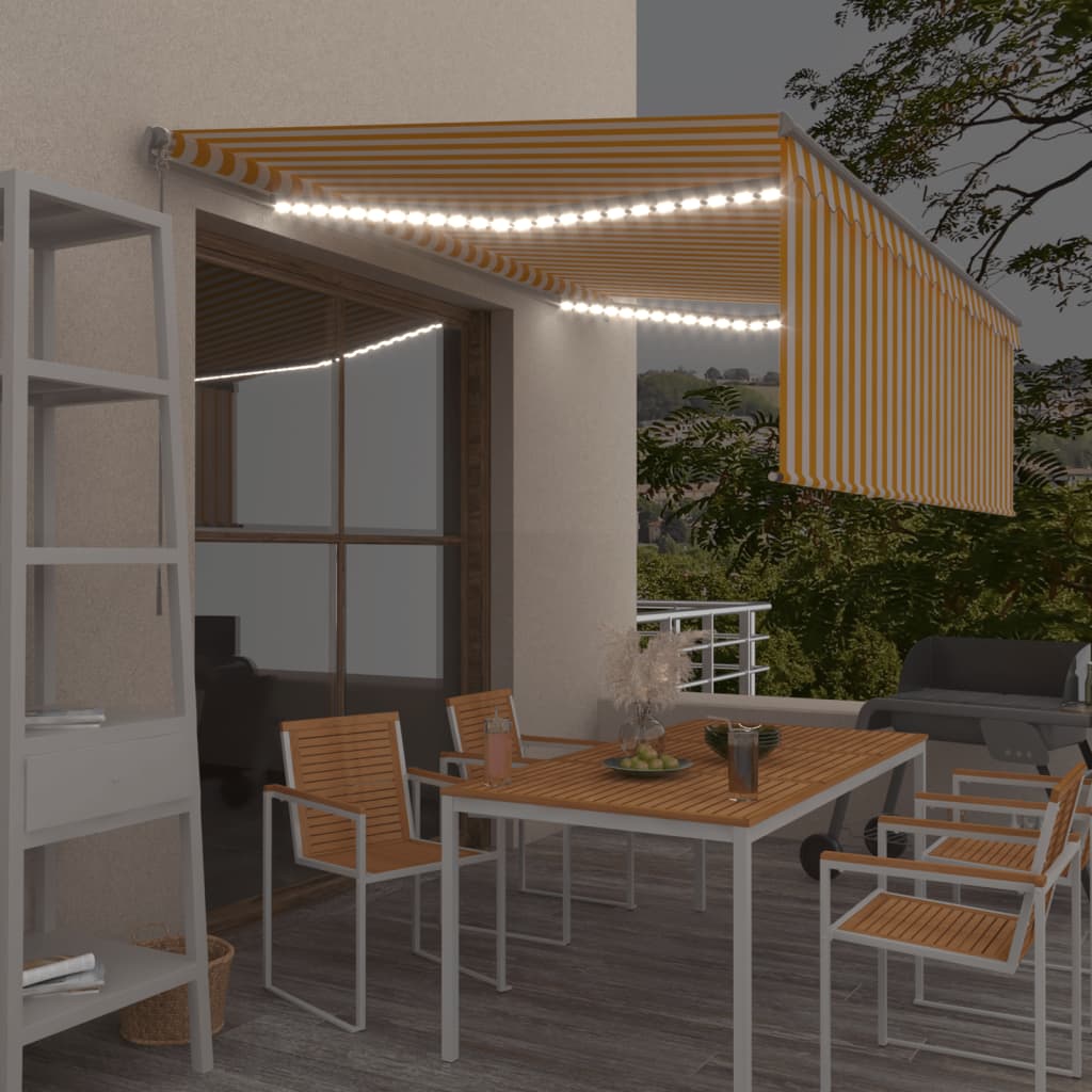 VidaXL Luifel handmatig uittrekbaar met rolgordijn LED 4x3m geel wit