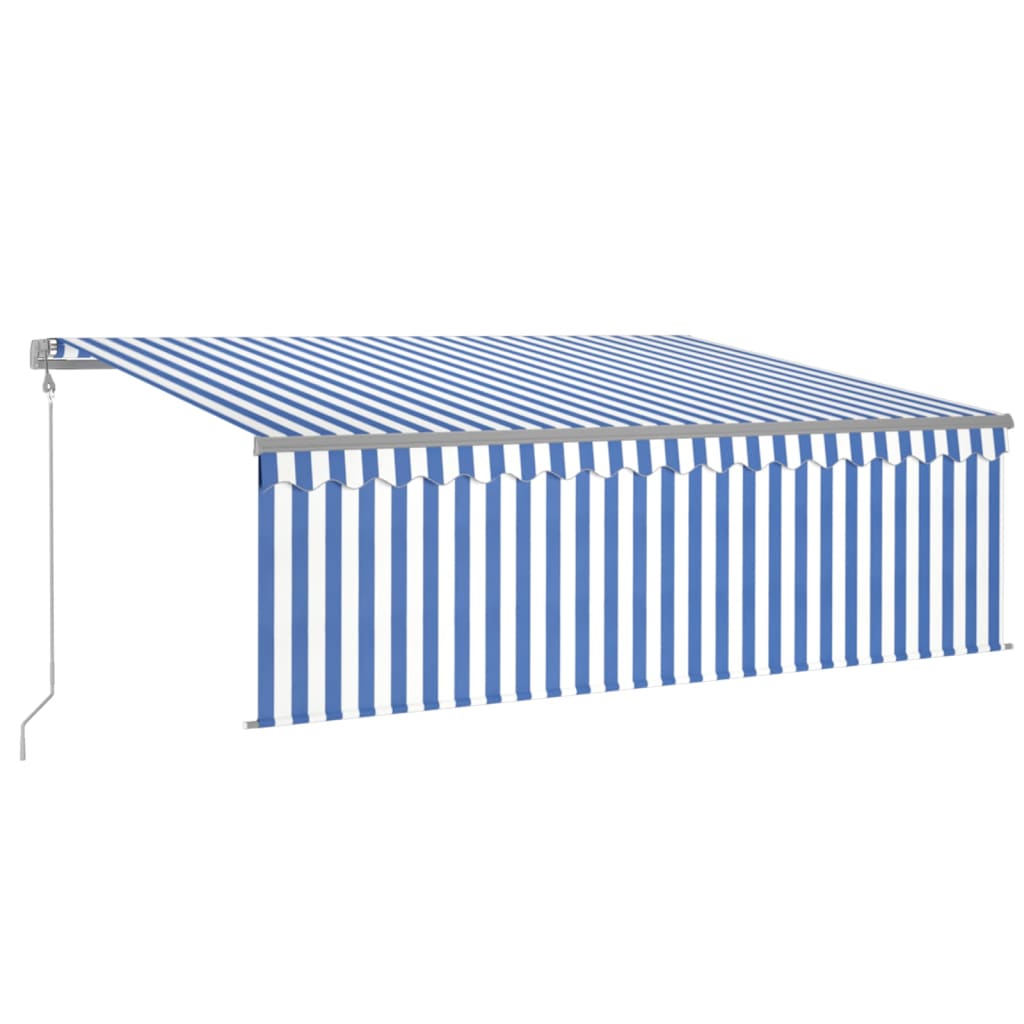 VidaXL Luifel automatisch rolgordijn LED windsensor 4x3m blauw en wit