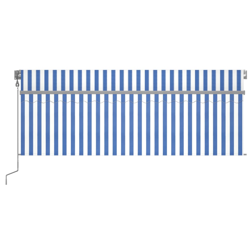 VidaXL Luifel automatisch rolgordijn LED windsensor 4x3m blauw en wit