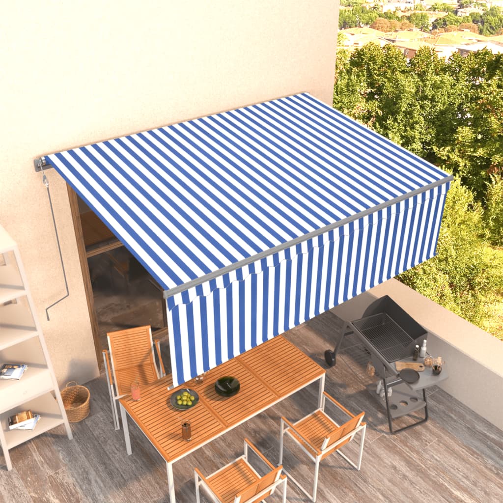 VidaXL Luifel automatisch uittrekbaar met rolgordijn 4,5x3m blauw wit