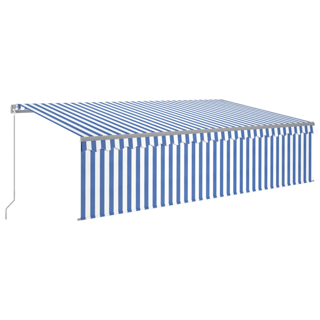 VidaXL Luifel handmatig uittrekbaar met rolgordijn LED 5x3m blauw wit