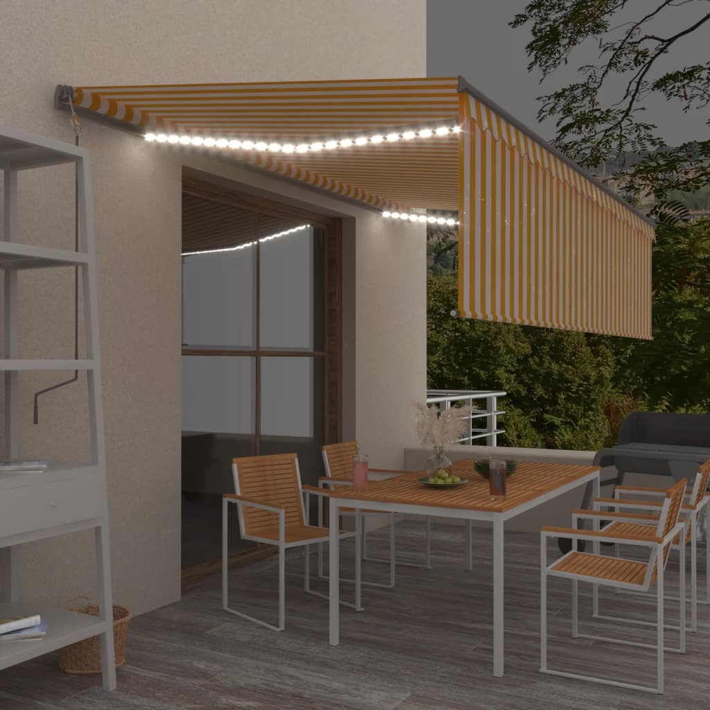 VidaXL Luifel handmatig uittrekbaar met rolgordijn LED 5x3m geel wit