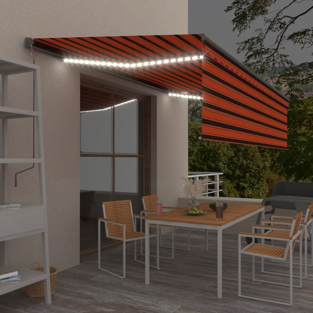 VidaXL Luifel handmatig uittrekbaar rolgordijn LED 5x3m oranje bruin