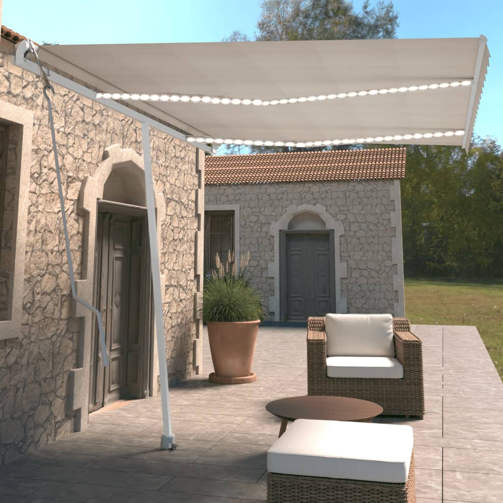 VidaXL Luifel automatisch met LED en windsensor 350x250 cm crèmekleur