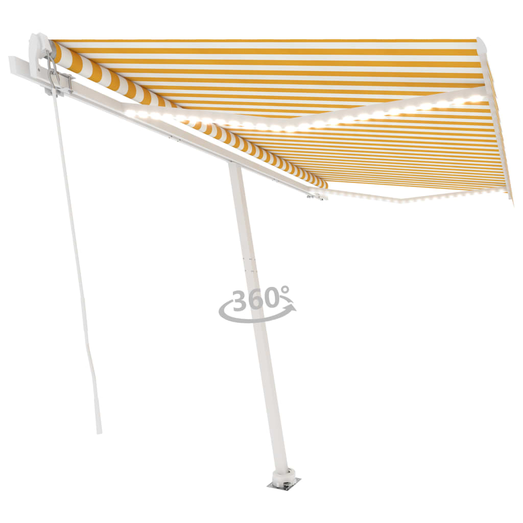 VidaXL Luifel handmatig uittrekbaar met LED 400x300 cm geel en wit