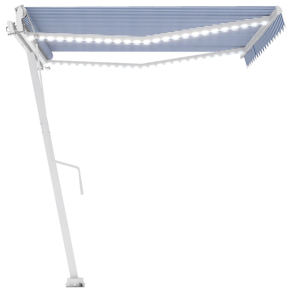 VidaXL Luifel automatisch met LED en windsensor 450x300 cm blauw wit
