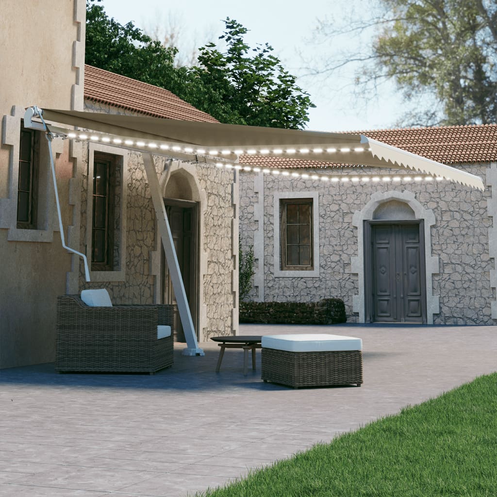 VidaXL Luifel automatisch met LED en windsensor 450x300 cm crèmekleur