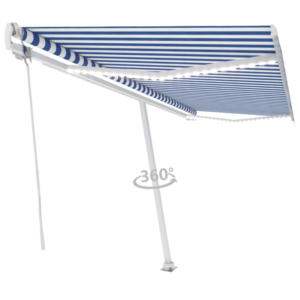 VidaXL Luifel automatisch met LED en windsensor 500x300 cm blauw wit