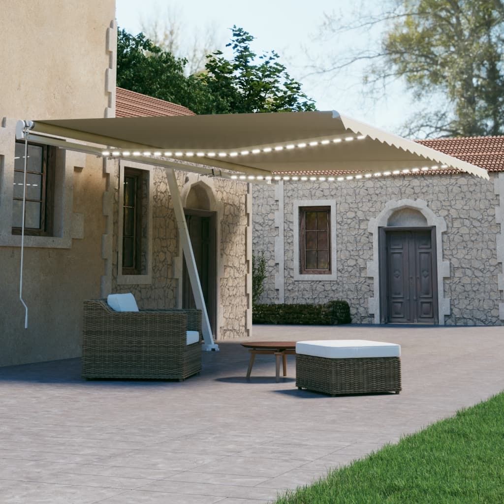 VidaXL Luifel automatisch met LED en windsensor 500x300 cm crèmekleur