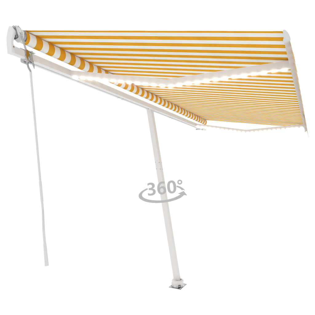 VidaXL Luifel automatisch met LED en windsensor 500x300 cm geel en wit