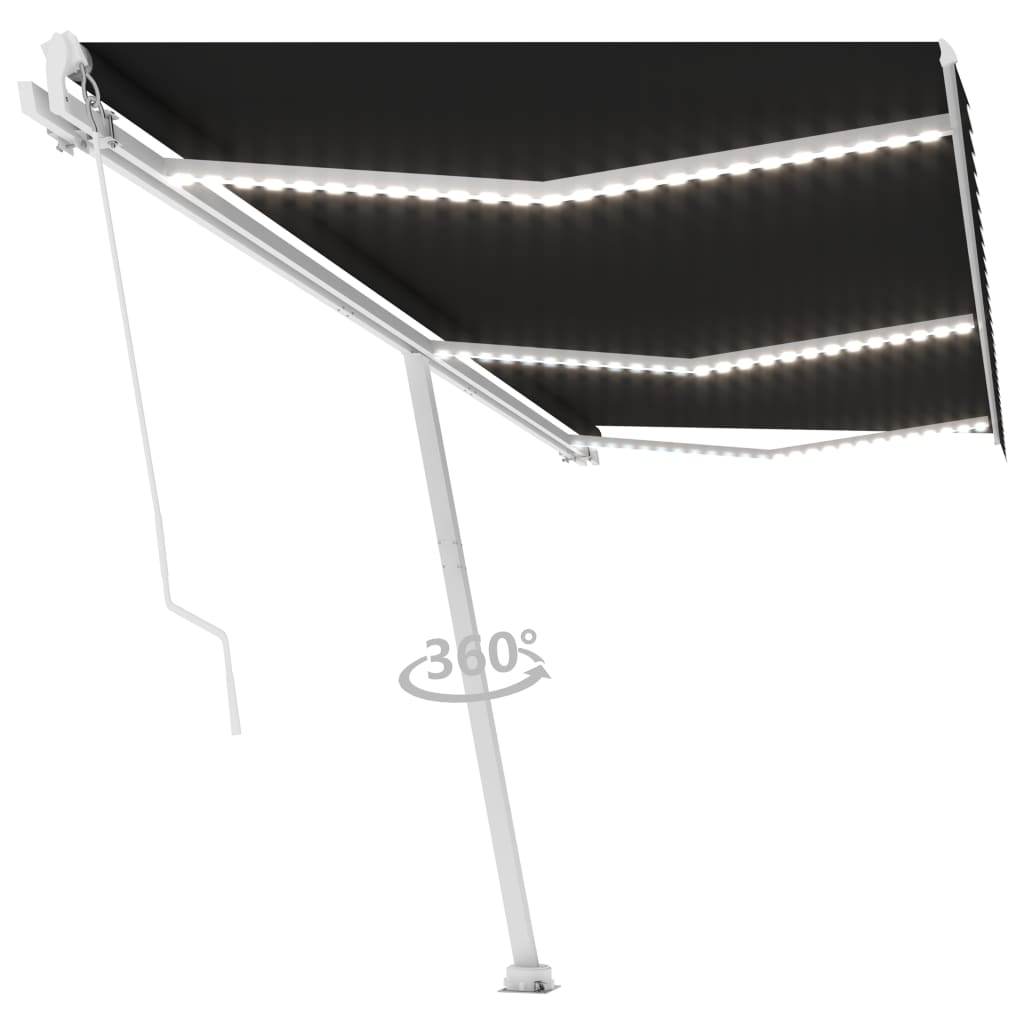 VidaXL Luifel handmatig uittrekbaar met LED 600x300 cm antracietkleur