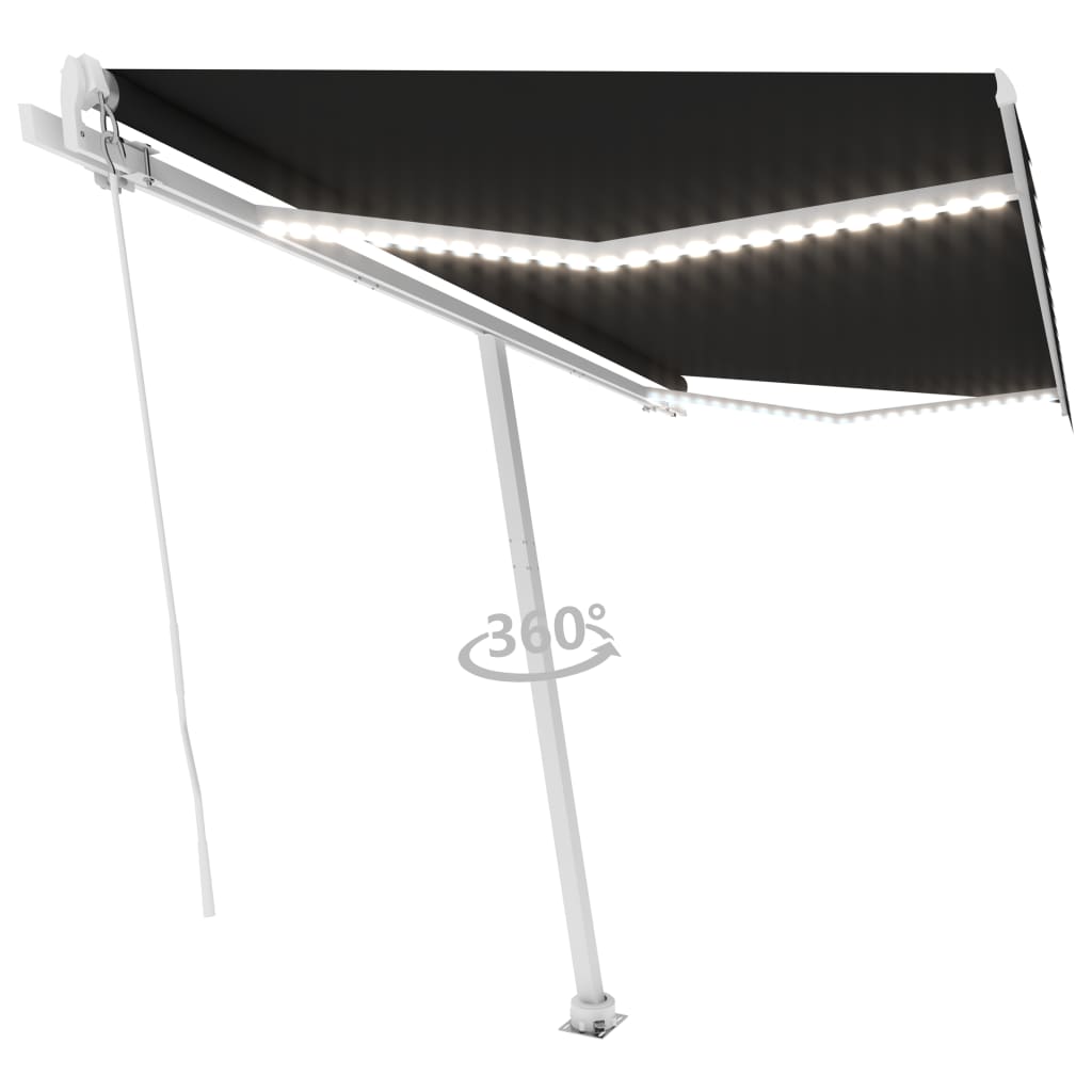 VidaXL Luifel handmatig uittrekbaar met LED 400x350 cm antracietkleur