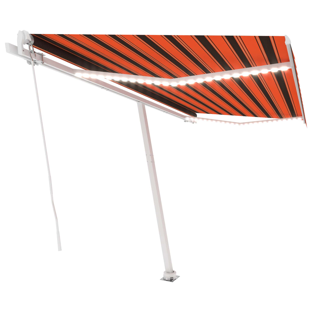VidaXL Luifel handmatig uittrekbaar met LED 400x350 cm oranje en bruin
