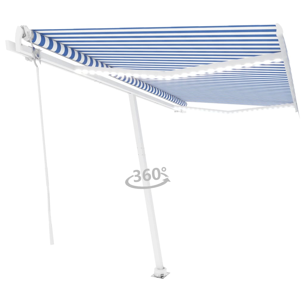 VidaXL Luifel automatisch met LED en windsensor 450x350 cm blauw wit