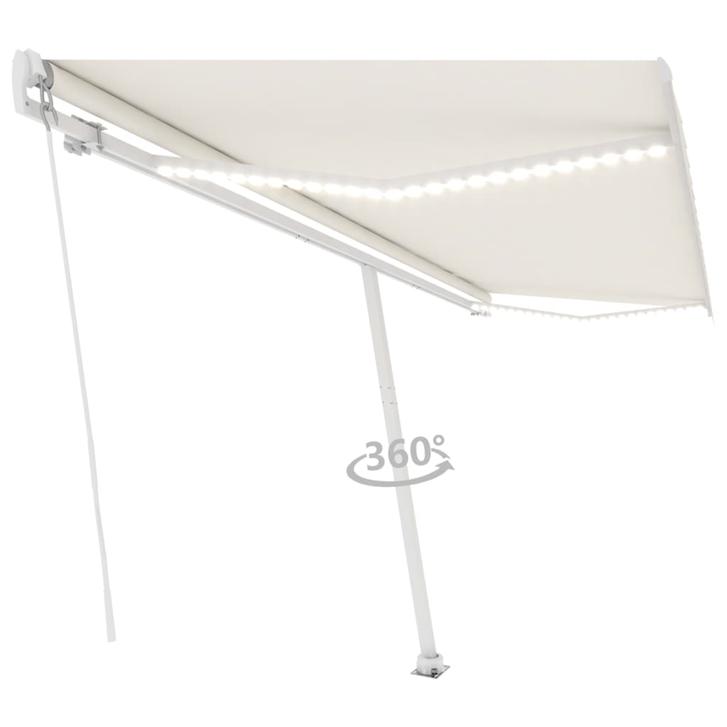 VidaXL Luifel handmatig uittrekbaar met LED 500x350 cm crèmekleurig