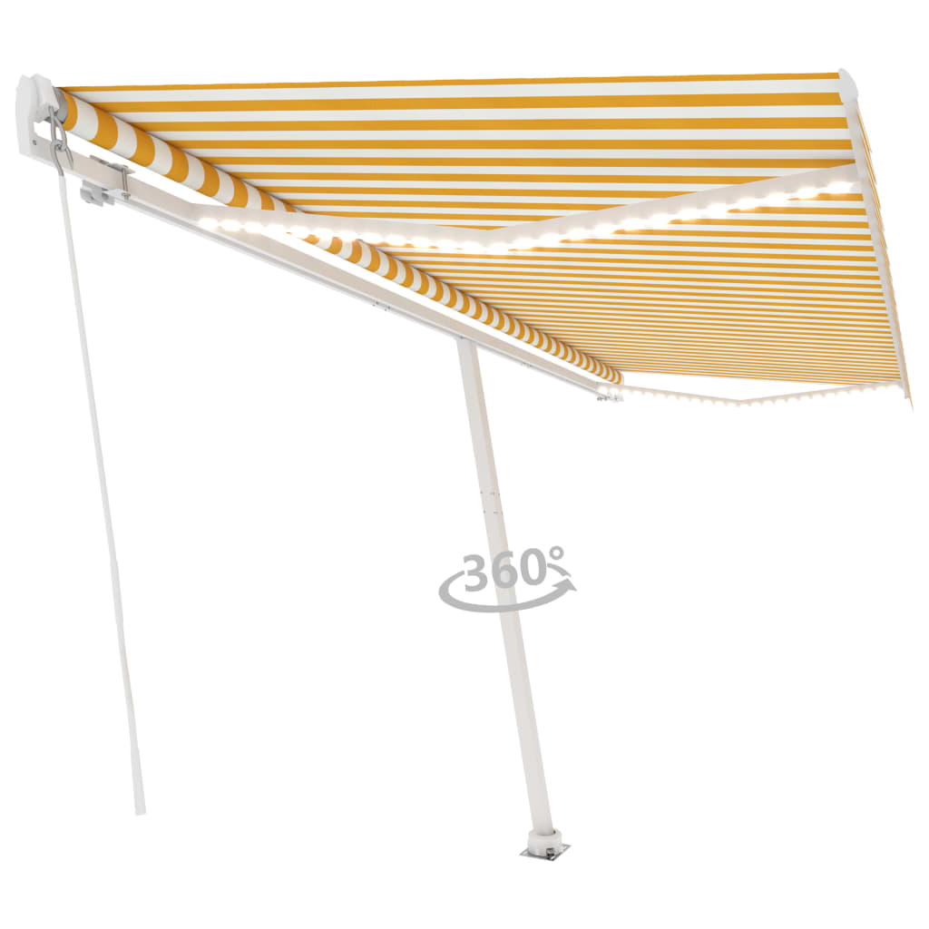 VidaXL Luifel handmatig uittrekbaar met LED 500x350 cm geel en wit