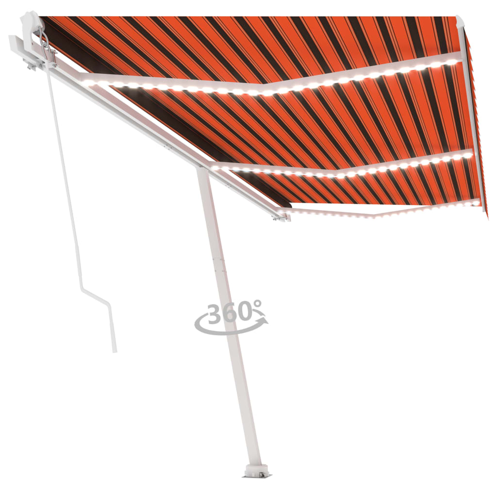 VidaXL Luifel handmatig uittrekbaar met LED 600x350 cm oranje en bruin