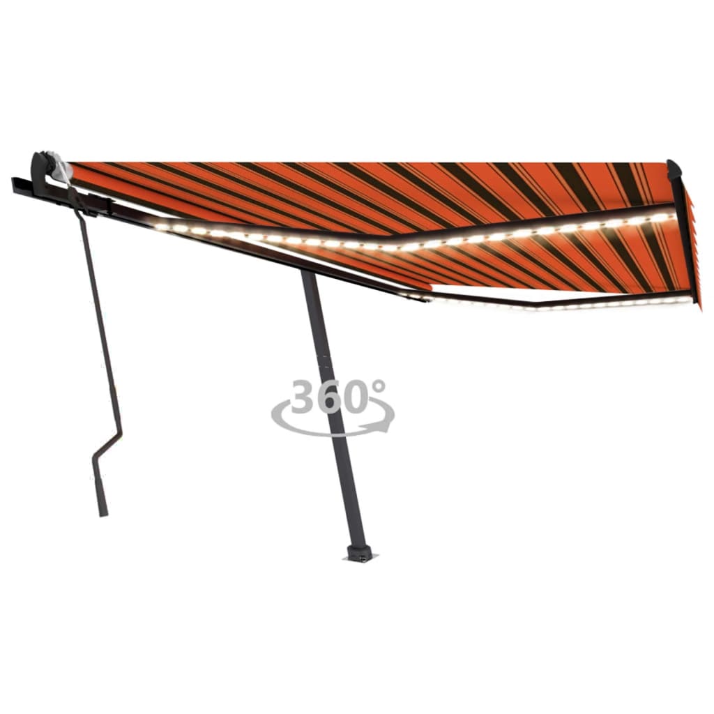 VidaXL Luifel handmatig uittrekbaar met LED 400x300 cm oranje en bruin