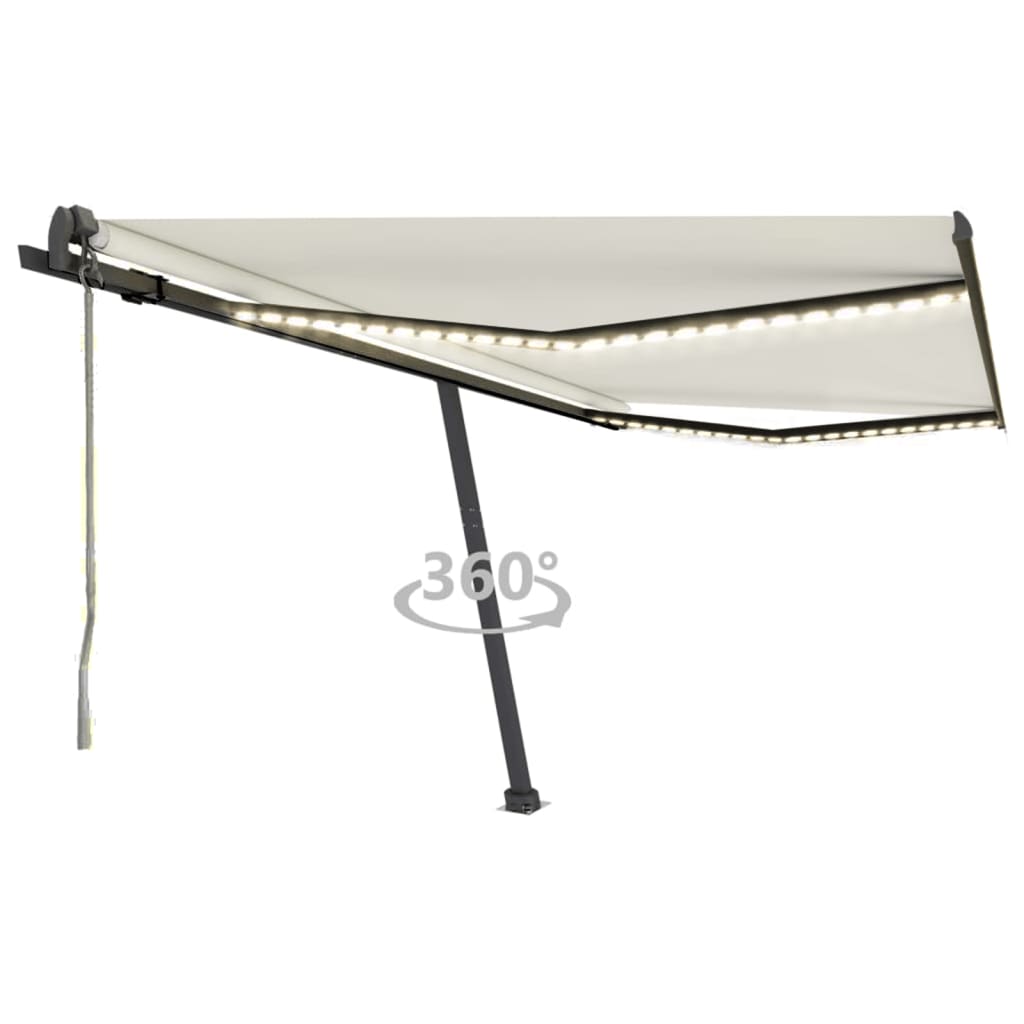 VidaXL Luifel automatisch met LED en windsensor 400x350 cm crèmekleur